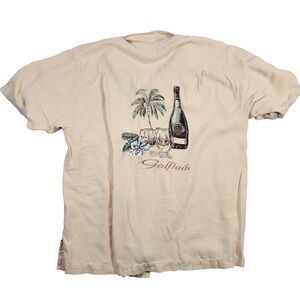 Luau VTG 100% Silk Golftails Graphic Embroidered Button Up Tropical‎ Shirt Sz L